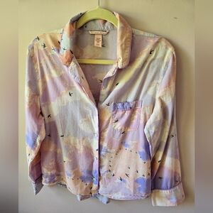 Victoria's Secret Dreamy Cloud & Bird Print Flannel PJ Top - Small
